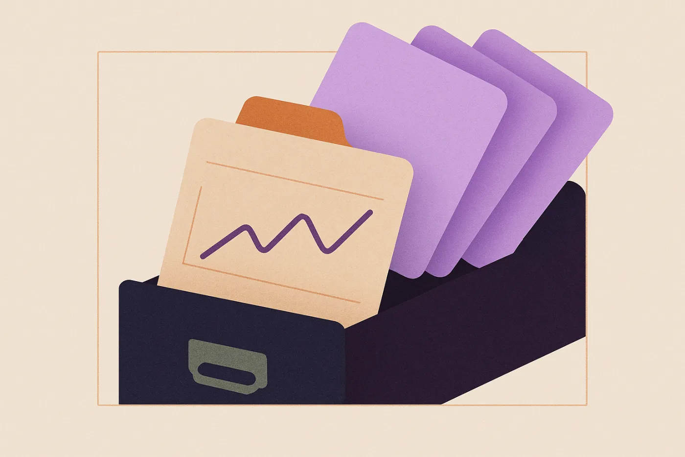 Abstract illustration of one worn catalog card leaving a slot while three crisp new cards fan out to take its place