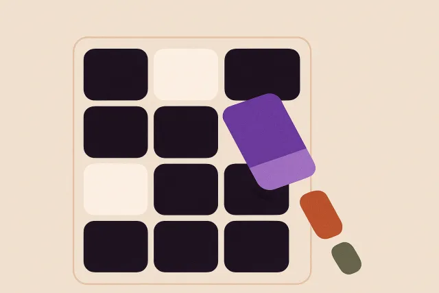 Abstract illustration of an appointment card sliding into the single empty slot of an otherwise tidy calendar grid